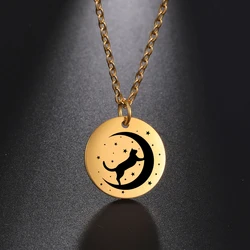 My Shape Cat Moon Star Round Pendant Necklace Women Girl Gold Color Stainless Steel Aesthetic Necklace Choker Fashion Jewelry