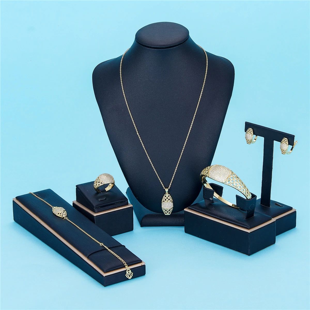 2023 jewelry set gold color necklace earrings Ring for women brida jewelry set Morocco gold color jewelry set