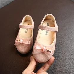 Children Dress Shoes Glitter Leather With Bow-knot For Toddlers Girls Lace Butterfly-knot Kids Mary Janes Flats Chic Elegant Hot