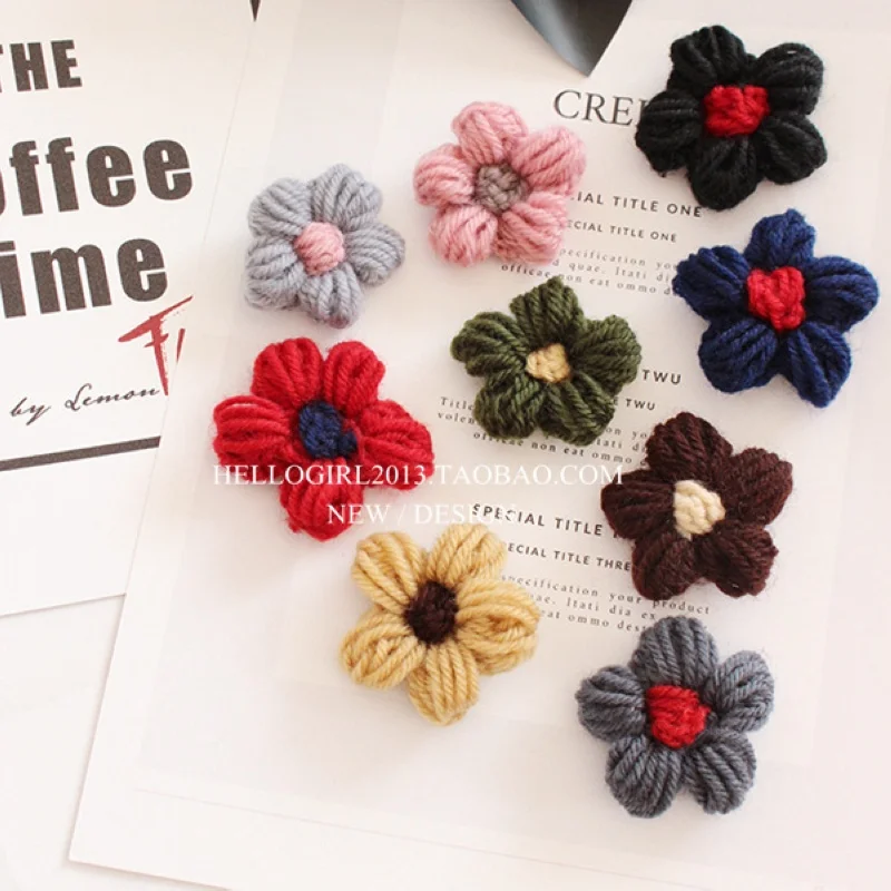 4PCS Korean Style Cute Girls Colorful Wool Knitting Flower Brooch For Women Woolen Jewelry Female Wedding Party Friends Gift