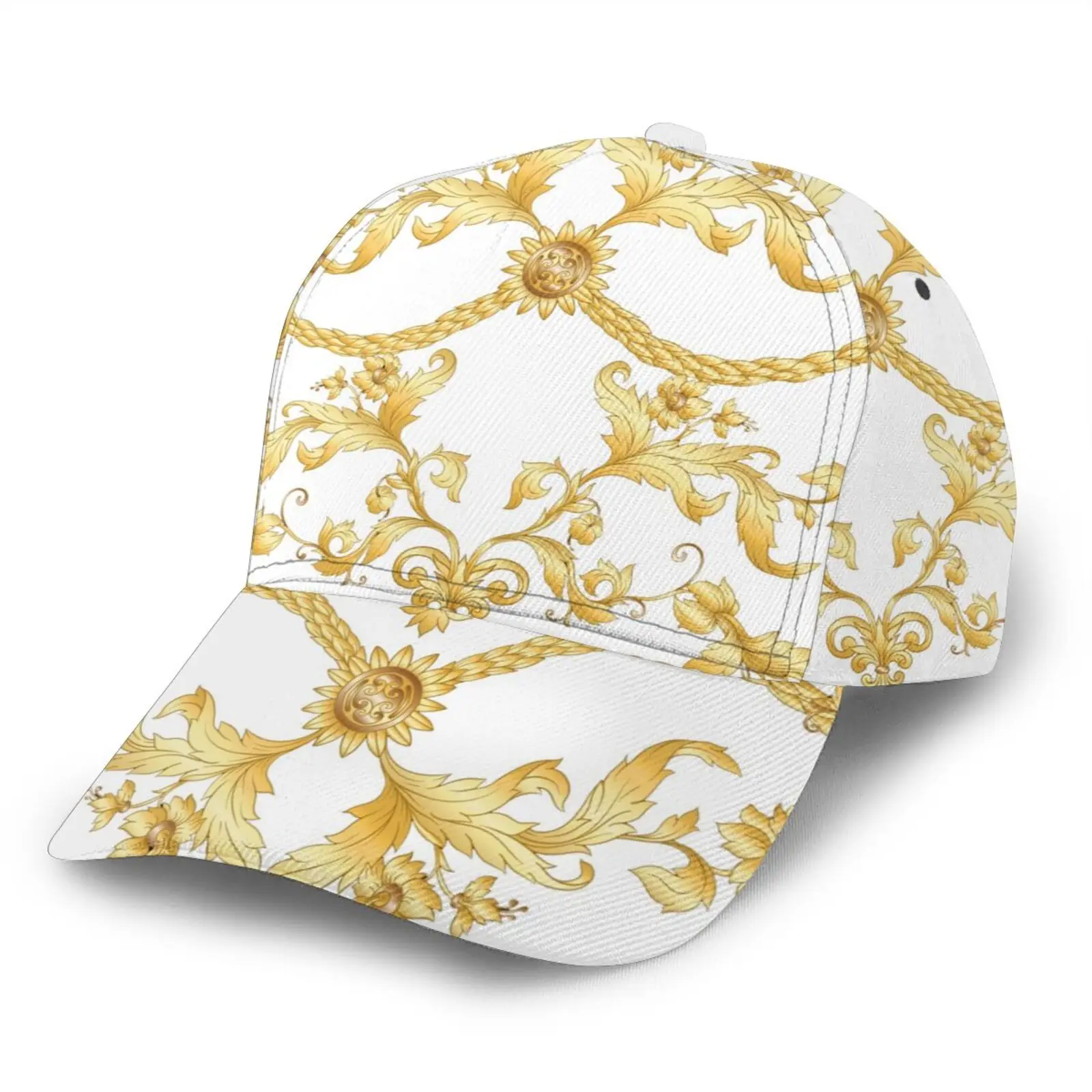 

Noisydesigns White Golden Summer Men Baseball Caps Hats For Women Snapback Lady Adjustable Luxury Europe Retro Flower Dropship