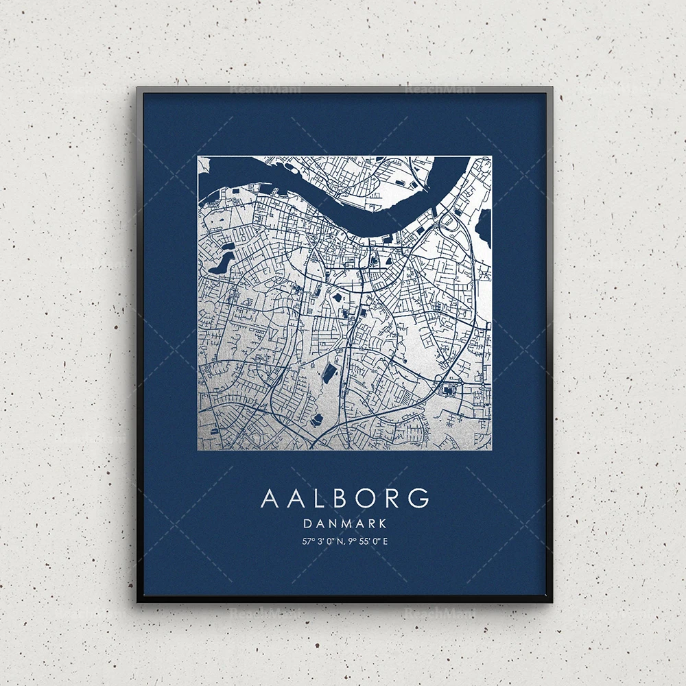 Aalborg Print Square City Map Wall Art Poster Largest Gift for Home Office Decoration Denmark GoldenGraphy