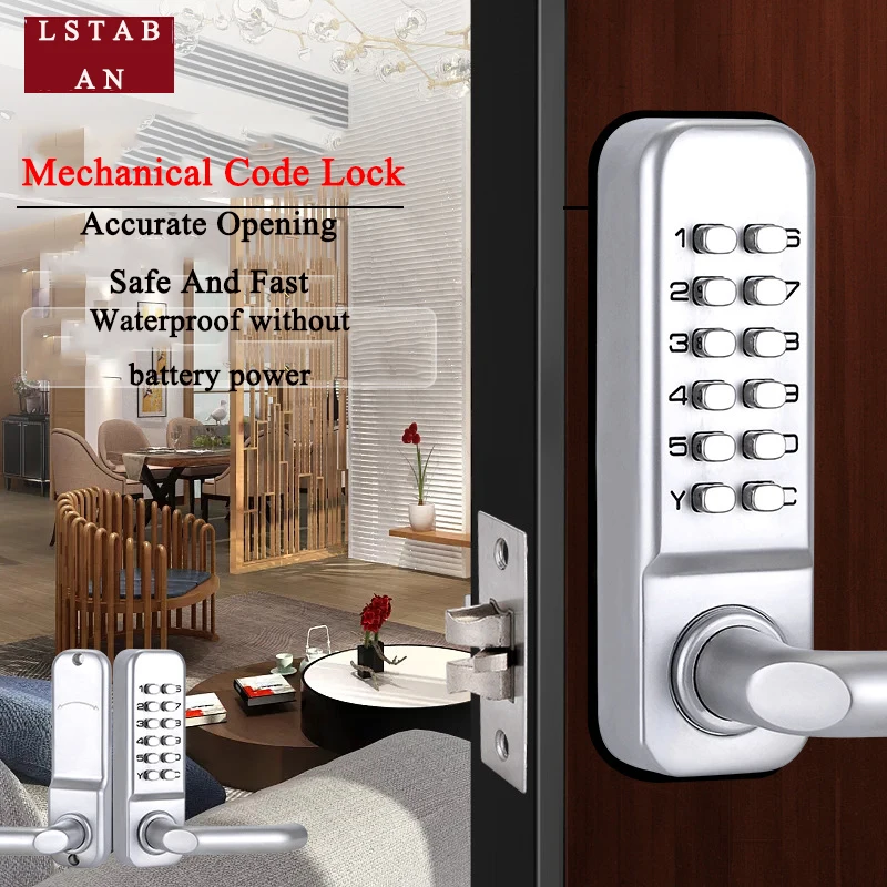 

LSTABAN Long Handle Keyless Mechanical Digital Door Lock Password Keypad Home Garden Yard Wooden Iron Gate Lock Pushbutton