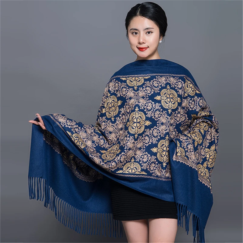 

Luxury Brand Cashmere-like Women Scarf Winter Warm Embroidery Shawls Wraps Wool Pashmina Long Female Foulard Thicken Blanket