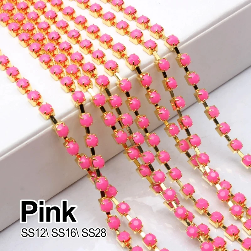 Hot sale Acrylic Rhinestone chain 17 Colors SS12/SS16/SS28 Gold Claw chains For DIY Sewing Clothes Accessories  free shipping