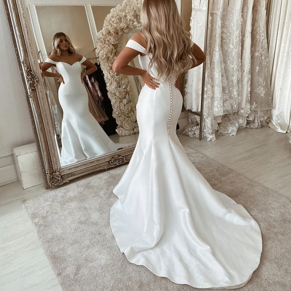 

Eightale Ivory Mermaid Wedding Dresses Sweetheart Off Shoulder Satin Wedding Gown Simple vestidos de novia свадебное платье 2022