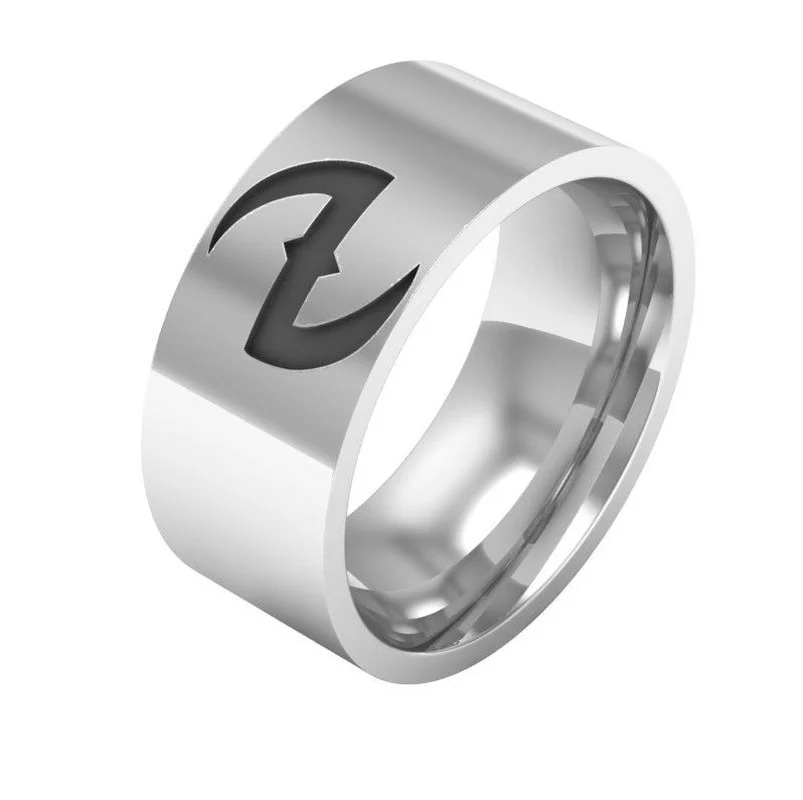 Mens Ring Music Humanoid Alphabet Pattern Titanium Steel Creative Stainless 8mm Glazed Surface