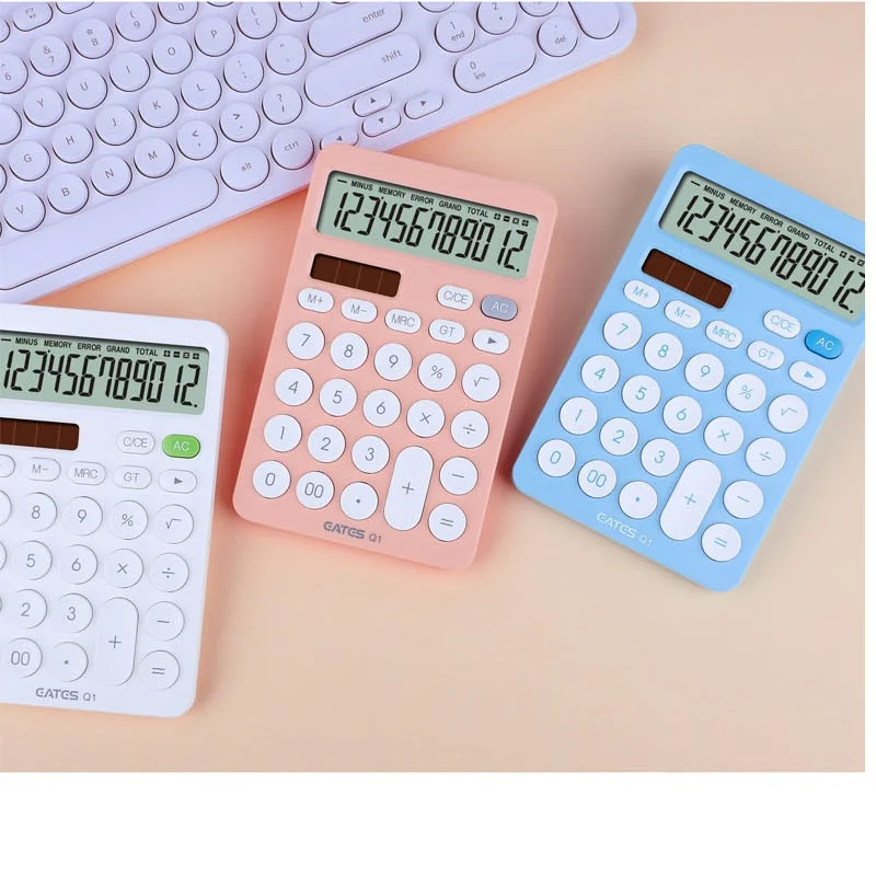 12 Digit Desk Calculator Large Big Buttons Financial Business Accounting Tool White Blue Orange Battery and Solar Power