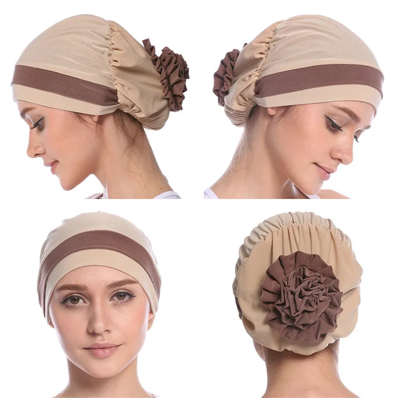 H133 Forehead two colors Turban hijab Stretch Inner Hijabs Full cover Caps Ready To Wear Women Head Scarf Under Hijab Bo