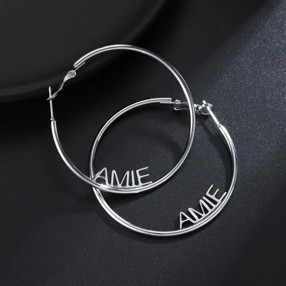 MYDIY Custom Big Hoop Earrings Personalized Large Name Earrings For Women Fashiom 3 Color Name Cricle Earrings Party Jewelry