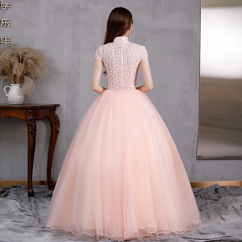 Vestido De quinceañera De tul para fiesta, traje De fiesta con apliques De 15 años, cuello alto, Rosa dulce, 2022