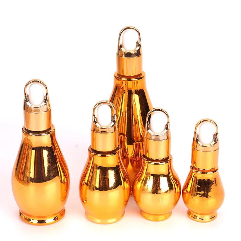 Dropper Bottle Gold Glass 10ml-100ml Reagent Eye Dropper Lageniform Aromatherapy Liquid Pipette Essential Oil Refillable Bottle