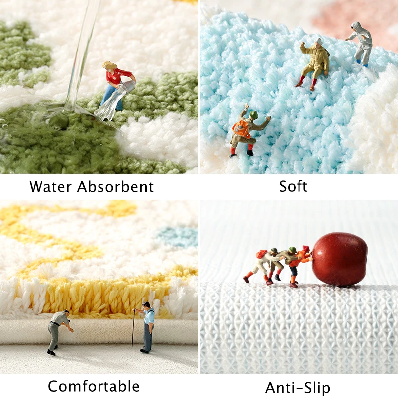 Soft Cute Happy Theme Bathroom Mat Quality Absoebent Anti-Slip Floor Carpet Bedroom Doorway Shower Bathtub Side Bath Rug Pad