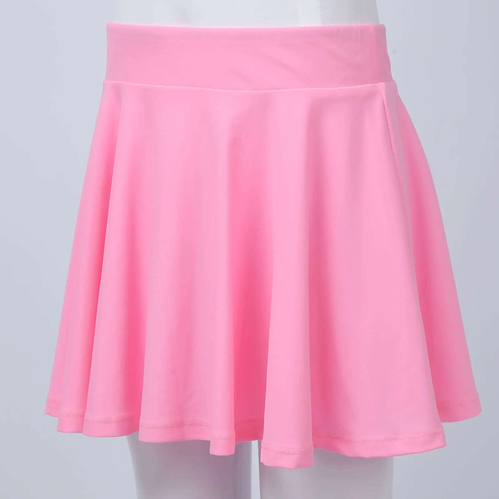 4-12Y Kids Girls Pure Color Skirt Wide Elastic Waistband A-line Ruffle Hem Above Knee Length Skirt Kids Pleated Skating Skirt