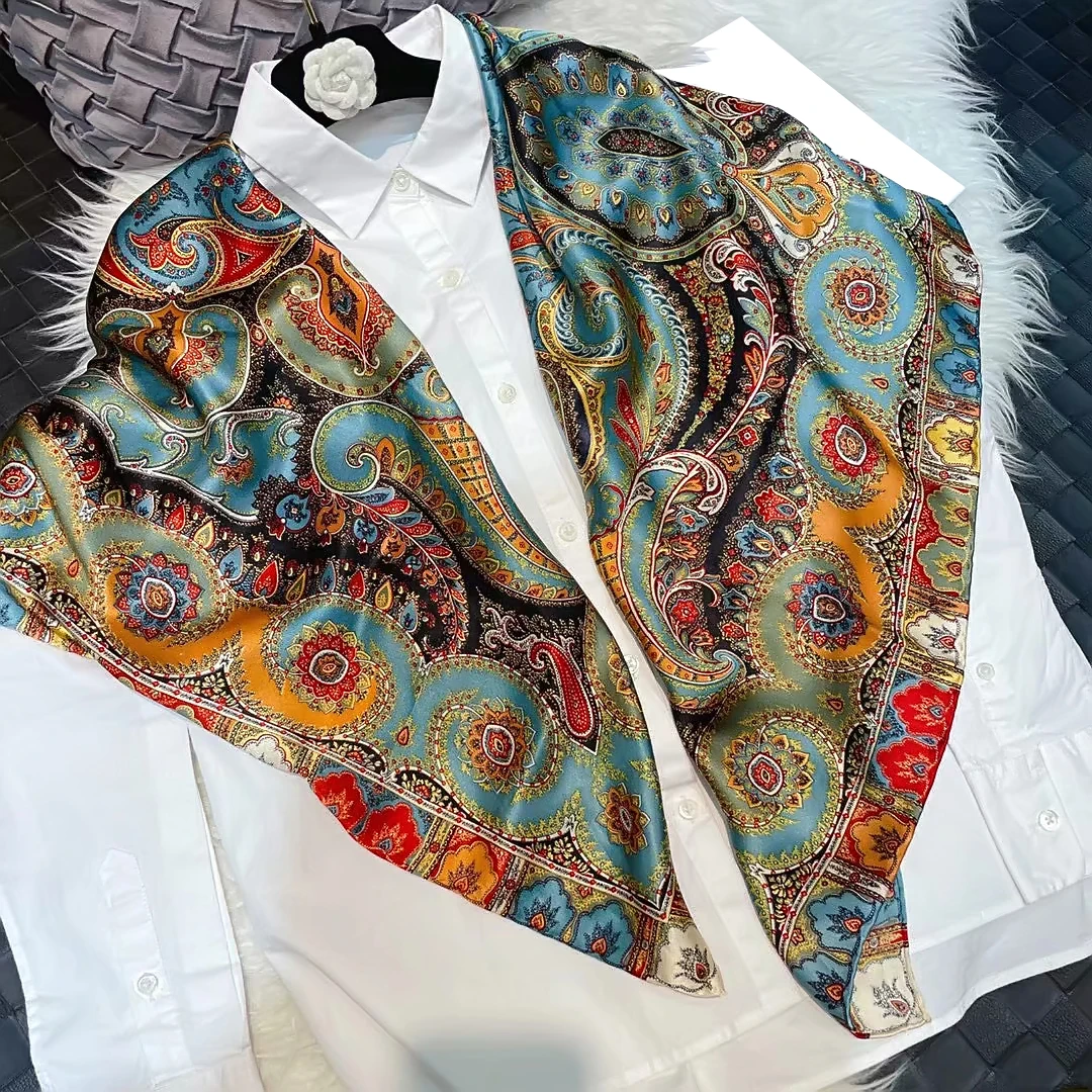 BYSIFA| Blue Red 100% Natural Silk Scarf Hijab Women Fashion Brand Large Square Scarves Shawls Autumn Winter Paisley Scarves