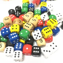 Dados de madera de piezas D6 para niños, dados de 16mm con números o puntos digitales, Coener redondo para juegos de mesa, 10 unidades