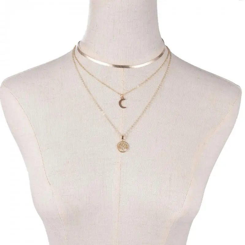 Punk Girl Necklace 2025 Fashion New Necklace Nightclub Exaggerated Geometric Tree Of Life Moon Multilayer Necklace Bohemio Satan