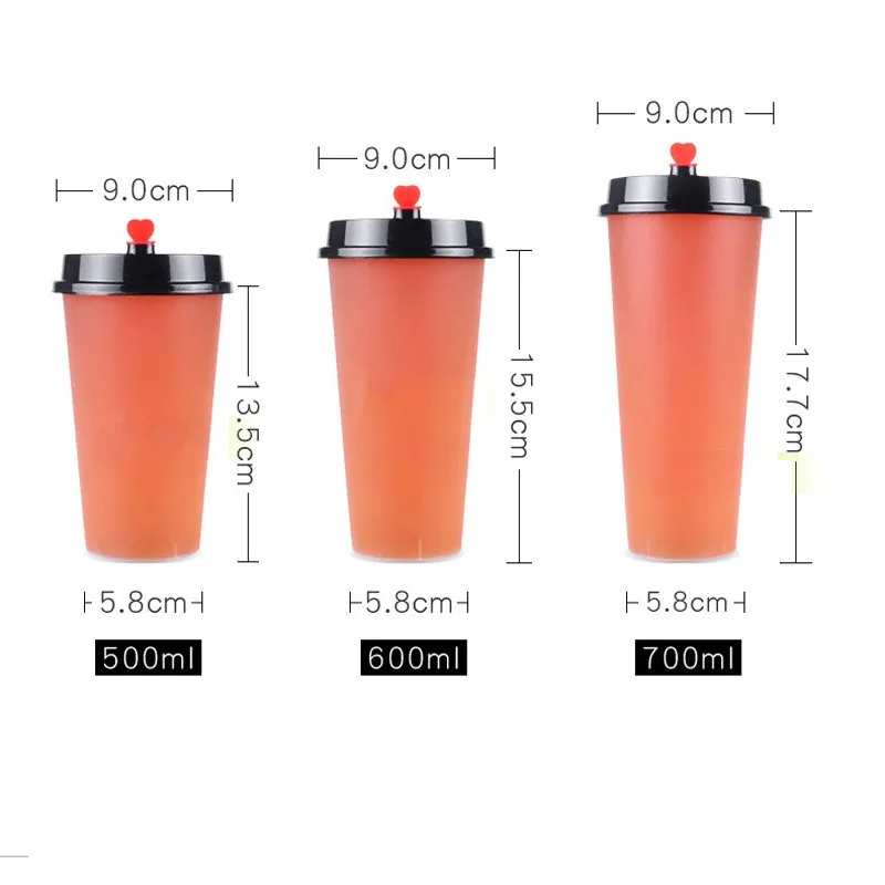 1000Pcs/Lot 500/600/700ml Milk Tea Drink Cup Disposable Transparent Frosted Plastic Beverage Cup With Lid Factory wholesale