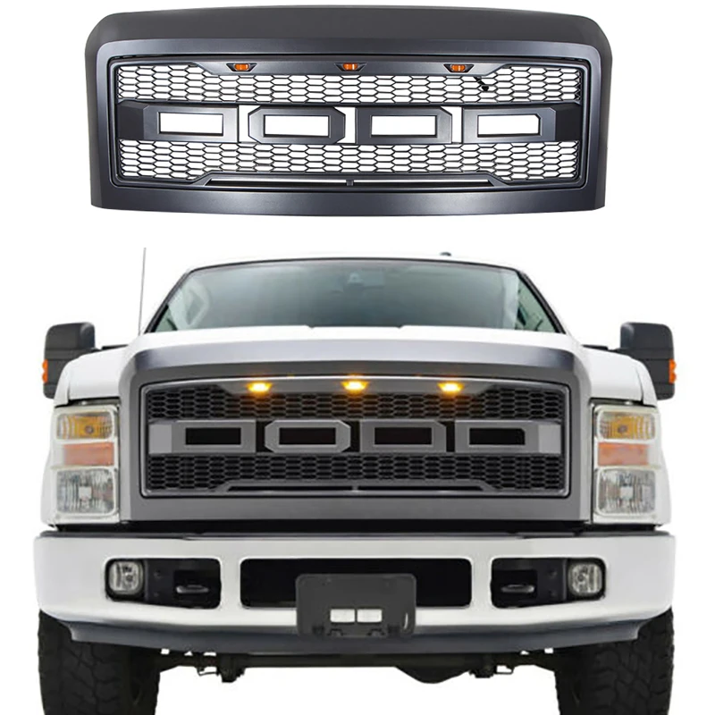 Modified For Ford F250 F350 2008-2011 Raptor Style Front Grille Off-road 4X4 Bumper Upper Mesh Cover Racing Grills