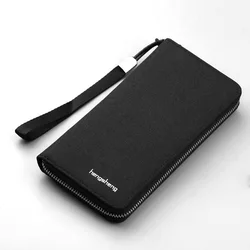 Men Wallets Long Style High Quality Card Holder Canvas Purse Zipper Coin Pocket Large Capacity Brand Leather Clutch Bag For Male