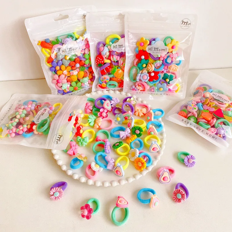 20 Pcs/Bag Children Cute Cartoon Shiny Flower Hair Bands Girls Baby Lovely Scrunchies Rubber Bands Kids Hiar Accessories