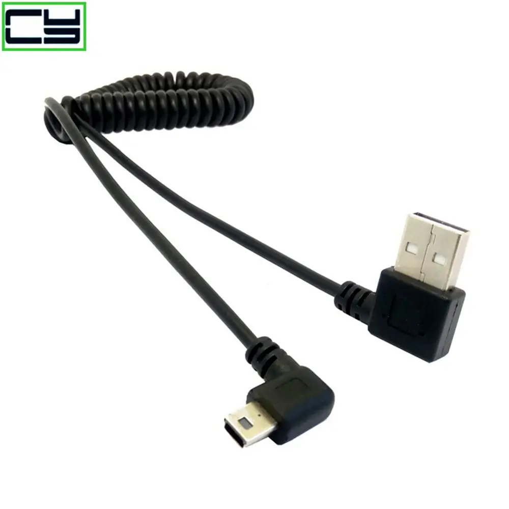 

New mini usb male 90 degree right angled to usb male right angled spring Retractable cable sync data charge 1m