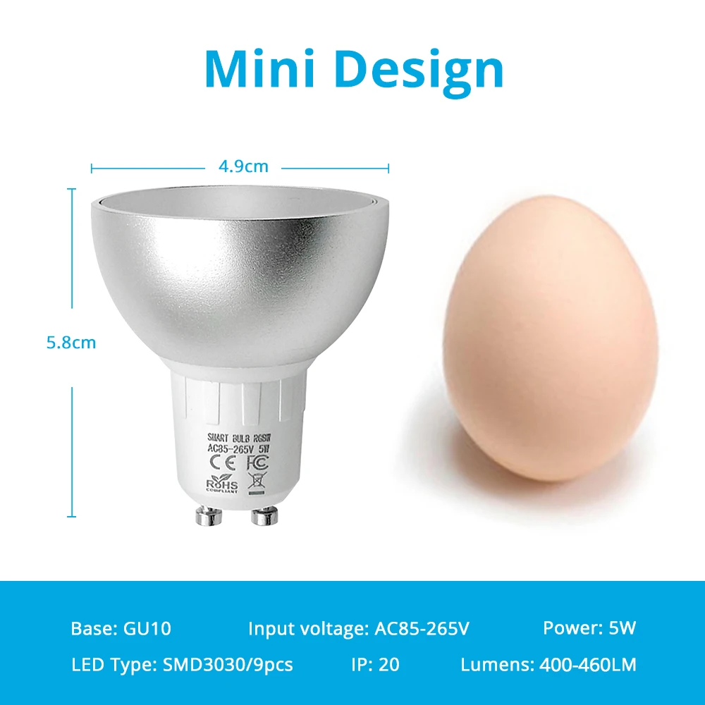 Benexamrt Zigbee 3.0 GU10 LED Light Bulb Smart Spotlighting RGBCW Dimmable Lamp Tuya App Smartthings Alexa Google Home Control