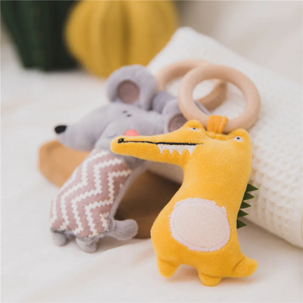 1pc Baby Rattles Wooden Pendant Mobile Baby Toys Children's Fitness Frame Pendant Stroller Accessories Cartoon Infant Toy