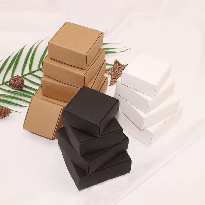 Cajas de Regalo pequeñas de papel Kraft, caja de cartón para embalaje de joyería, color blanco, marrón y negro, 10 piezas, gran oferta