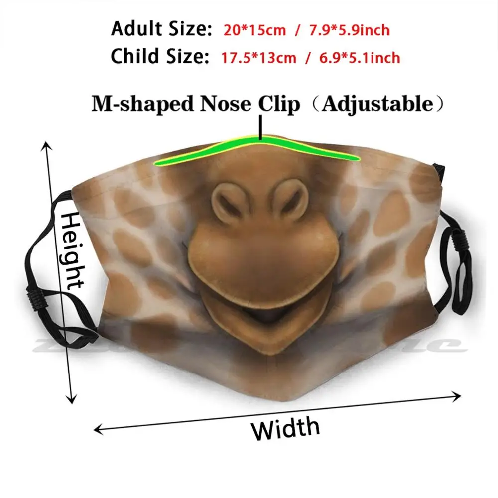 Giraffe Gezicht Wasbare Trending Aangepaste Pm2.5 Filter Masker Giraffe Giraffa Giraffidae Ungulate Hoofer Zoölogie Animal Furry