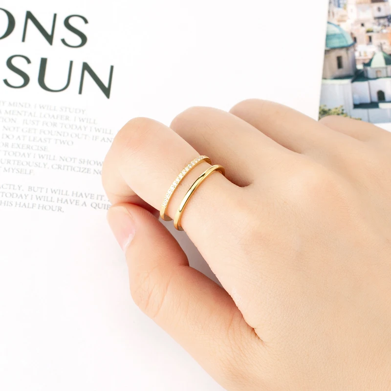 Beautiful Hollow Double Layer Inlaid 21 Zircon Ring For Women Love Gift Stainless Steel Gold Color Jewelry