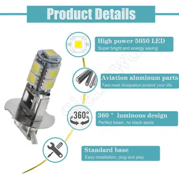 1/2 個 H3 LED 燈泡 5050 9SMD 白色 6000K 適用於汽車霧燈、日行燈、手電筒、頭燈 PK22S 6V 6 伏特直流 8 最佳銷售 6V H3 LED - №1