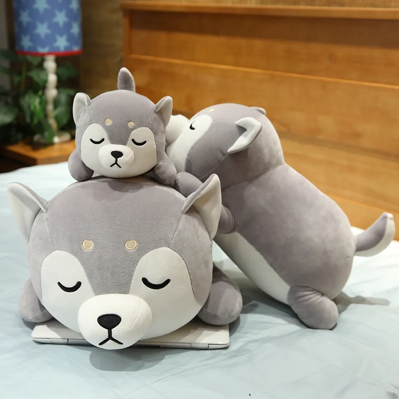 New Huge 35-75CM Cute Corgi & Shiba Inu Dog Plush Toys Kawaii Lying Husky Pillow Stuffed Soft Animal Dolls Children Baby Gift