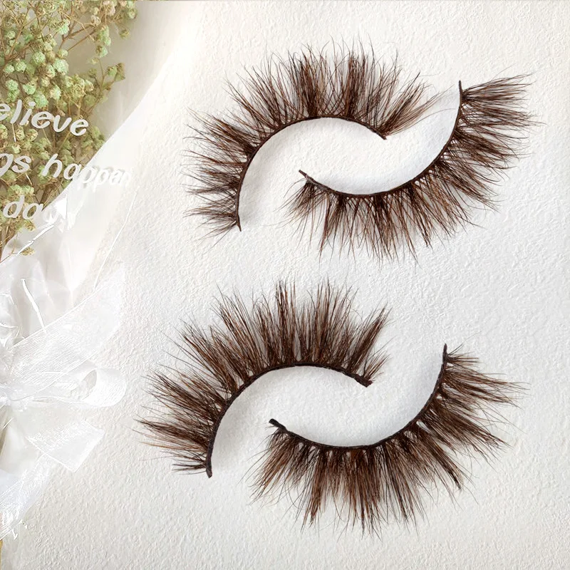 New black/brown hair 3d mink lashes amber colored natural long fluffy individual dramatic rainbow false eyelashes makeup