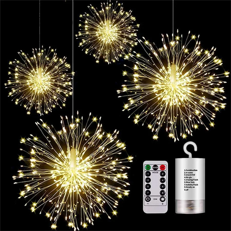 

Waterproof LED Dandelion String Light Remote 8 Modes Explosion Star Firework Fairy Light Christmas party Garden Decoration Lamp