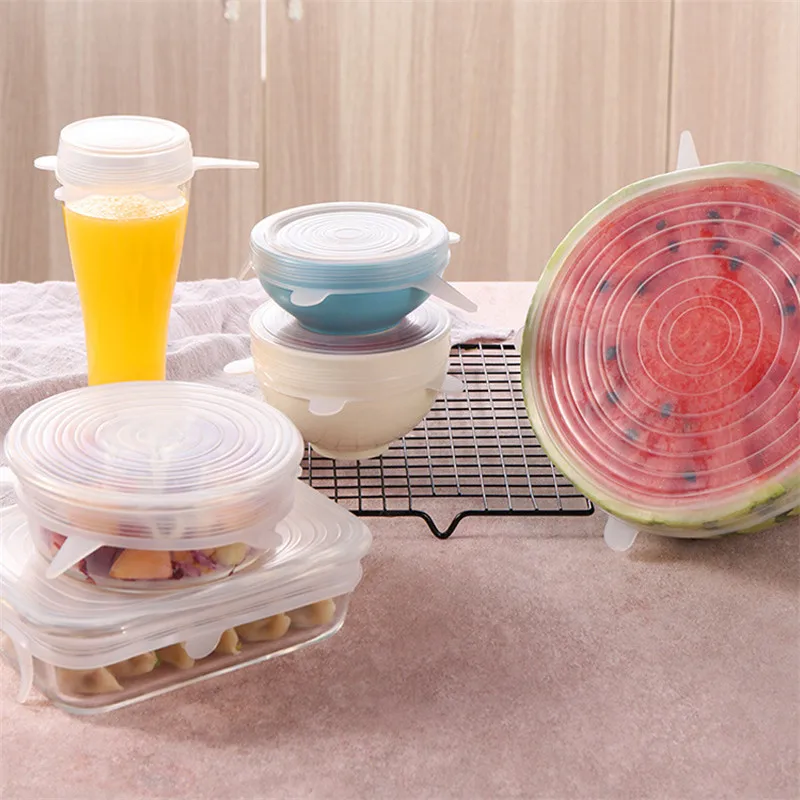 

6PCS Silicone Cover Stretch Lids Reusable Airtight Food Wrap Covers Keeping Fresh Seal Bowl Stretchy Wrap Cover Kitchen Cookware