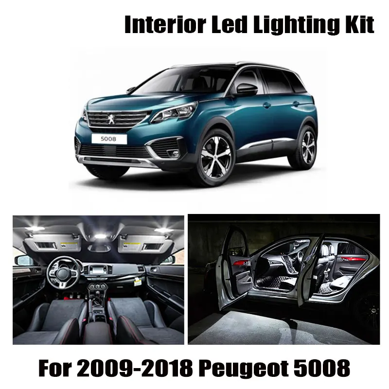 16pcs White Canbus LED Interior Dome Map Reading Cargo Light Kit For 2009-2018 Peugeot 5008 Car Accessories Vanity Mirror Lamp