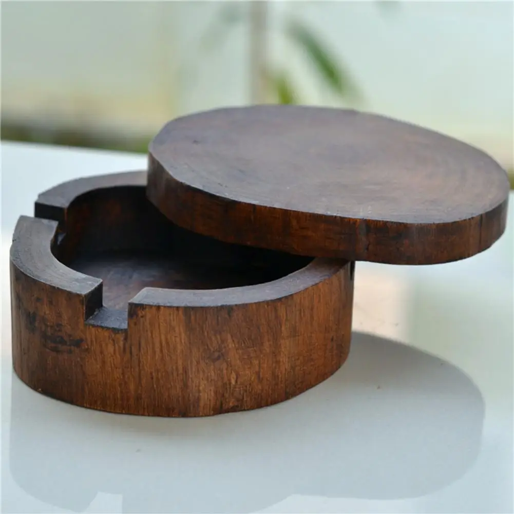 55% Dropshipping!!Tree Stump Shape Ash Tray with Lid Wood Art Collection Smoking Ashtray for Home