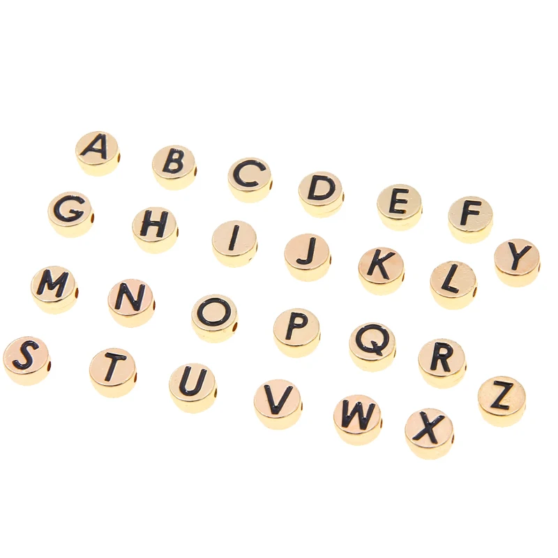 10/26PCS Flat Round 4X8MM Gold Color Letter Beads Metal Alloy Enamel Alphabet Spacer Beads For Necklace Bracelet DIY Jewelry Mak image 2
