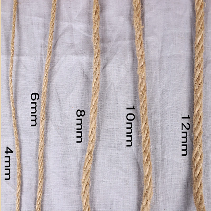 10M Natural Jute Rope Twine Rope Hemp Twisted Cord Macrame String DIY Craft Handmade Decoration Pet Scratching 4mm-12mm