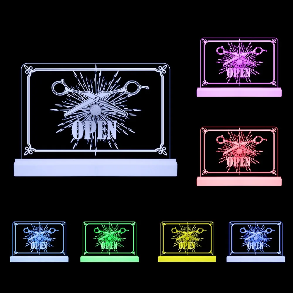 Barber Shop LED Open Sign for Business Displays Barber Accessory Scissor Emblem Light Man Club Reception Decorative Signs Lights