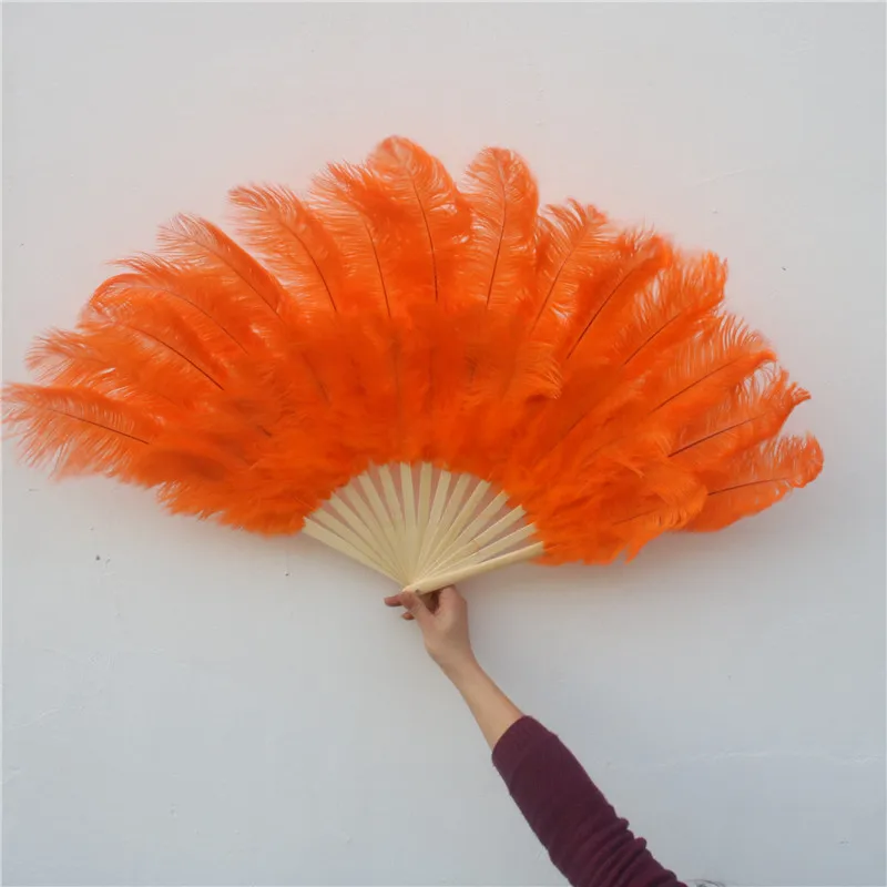 YY-tecso 15 bones orange high-quality fluffy ostrich feathers fan for dance celebration performance props feather fan