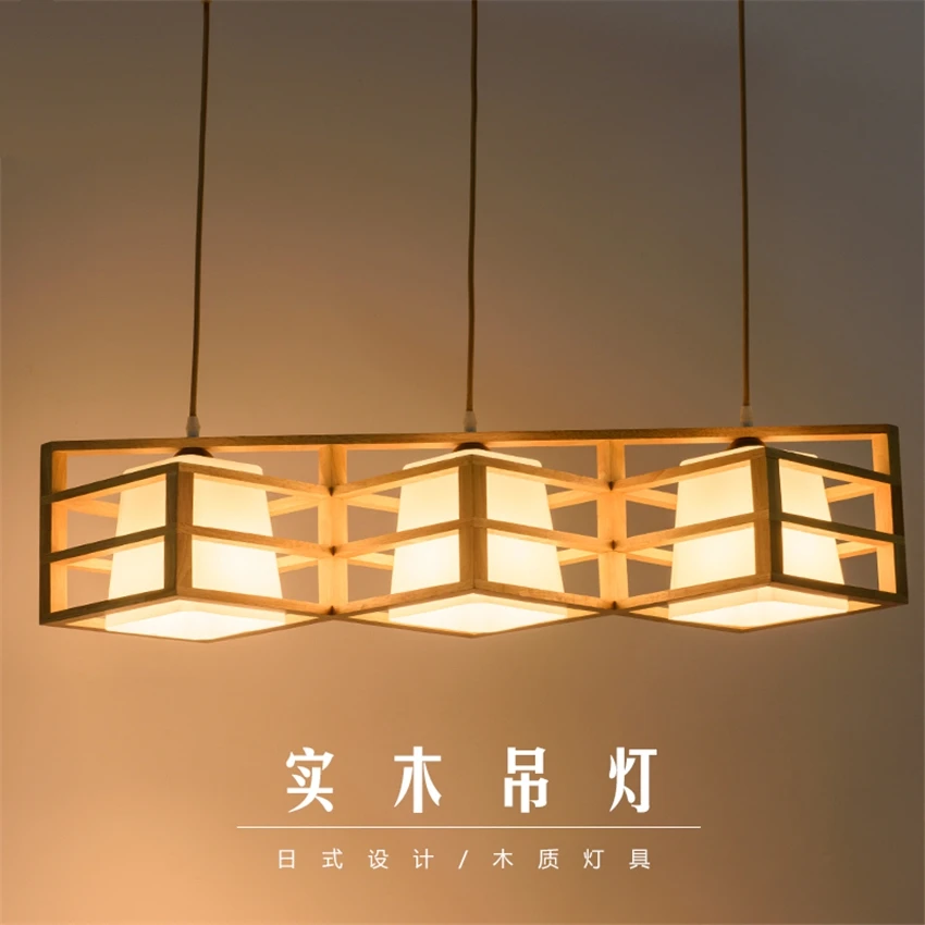 Japanese Block Wood Bar Pendant Lights Solid Wood Tatami Nordic Living Room Bedroom Dining Room Lamp Hanging Lights Lighting