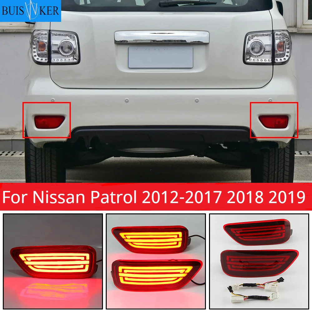 

2pcs For Nissan Patrol 2012-2017 2018 2019 Running Flowing Turn Signal Brake Fog LampsCar LED Rear Bumper Reflector Light