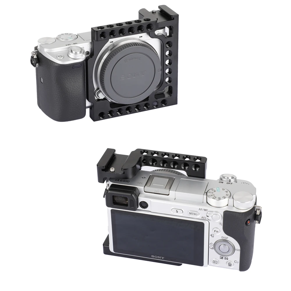 HDRIG-Kit de jaula de aluminio para cámara DSLR, caja completa con agujeros de rosca de montaje en Zapata, plataforma pequeña para Sony A6000 A6300