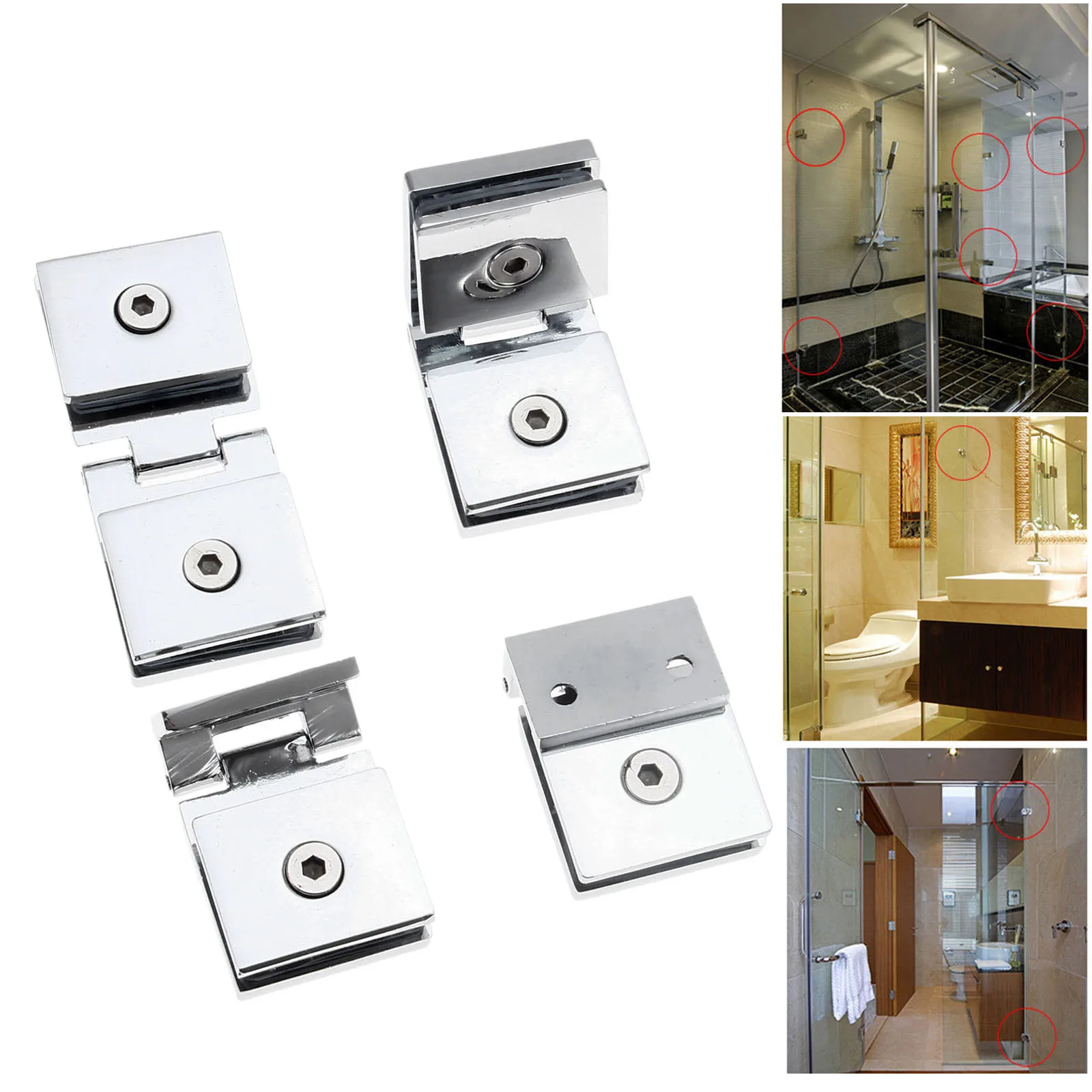 2Pcs Stainless Steel Glass Clamp Hinge Door Cupboard Showcase Cabinet Clip Cabinet Glass Doors Hinge Replace Single/Double Side