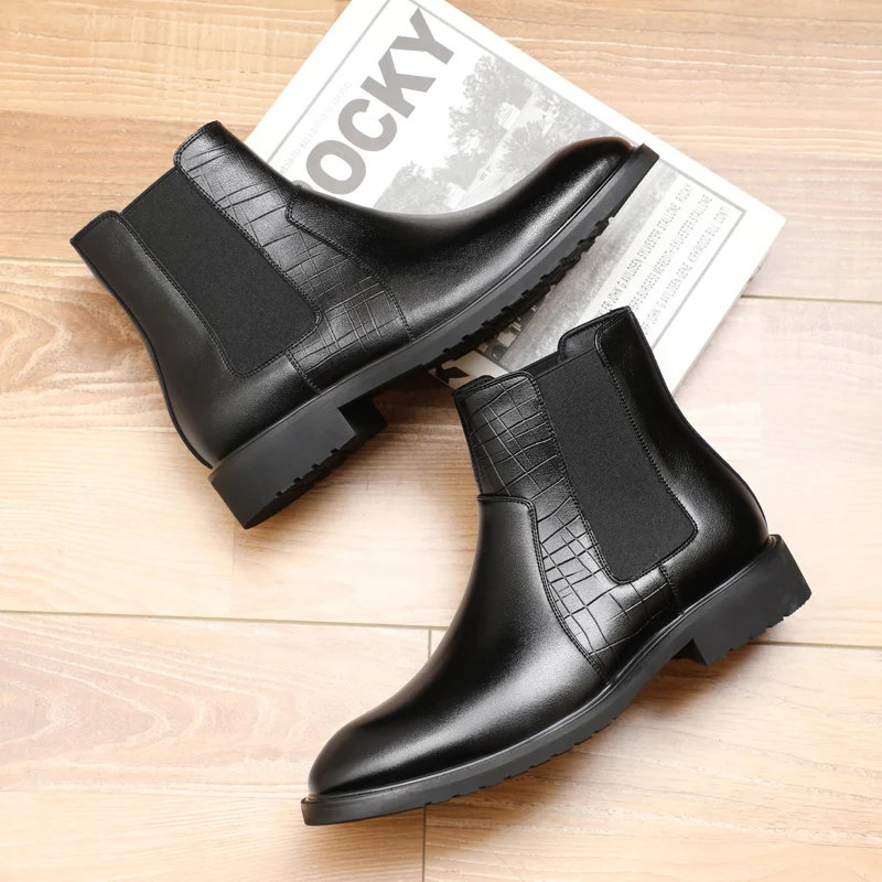 

Yomior Pointed Toe Luxury British Men Leather Shoes Autumn Winter Vintage Black Ankle Boots Street Work Business Chelsea Boots