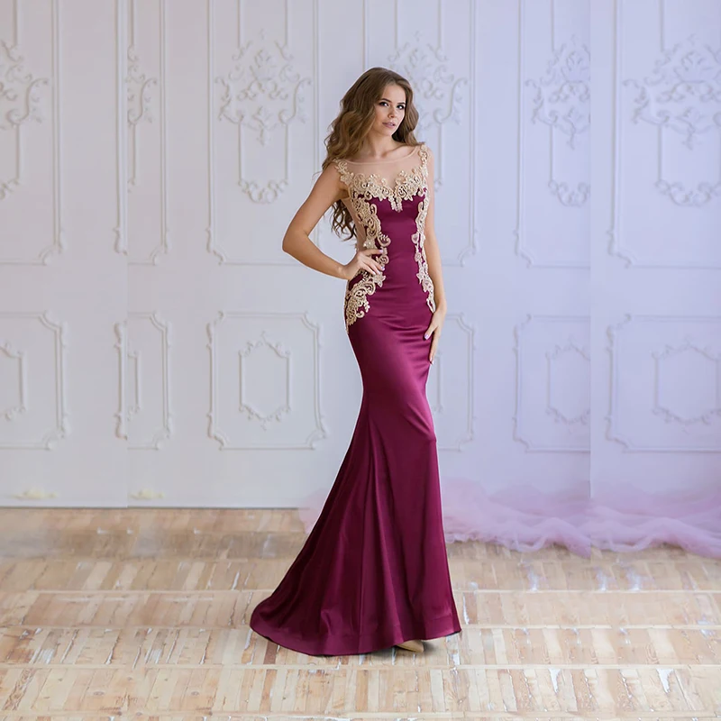 Vestidos de fiesta de graduación sin mangas, estilo fucsia, con ilusión de sirena, cuello de barco, para invitados de boda, con apliques en la espalda, 2023