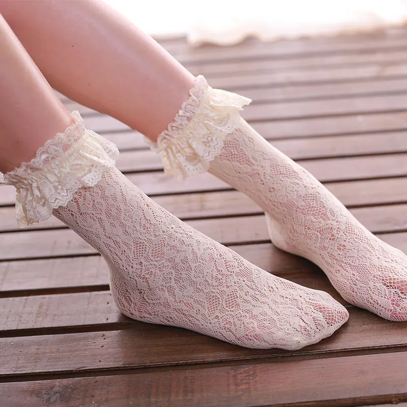 Lace Lolita Short Socks for Women Girls Ladies White Black Flower Cool Fashion Gift Wholesale(SO17)