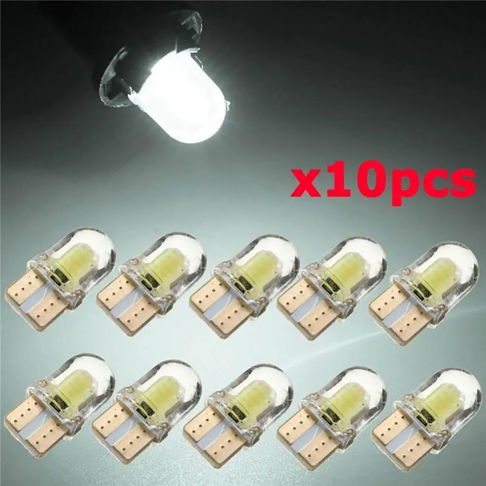 Car Lights 10Pcs White LED T10 W5W COB Canbus Silicone Car License Plate Light Lamp Bulbs Car Products Auto Accessories